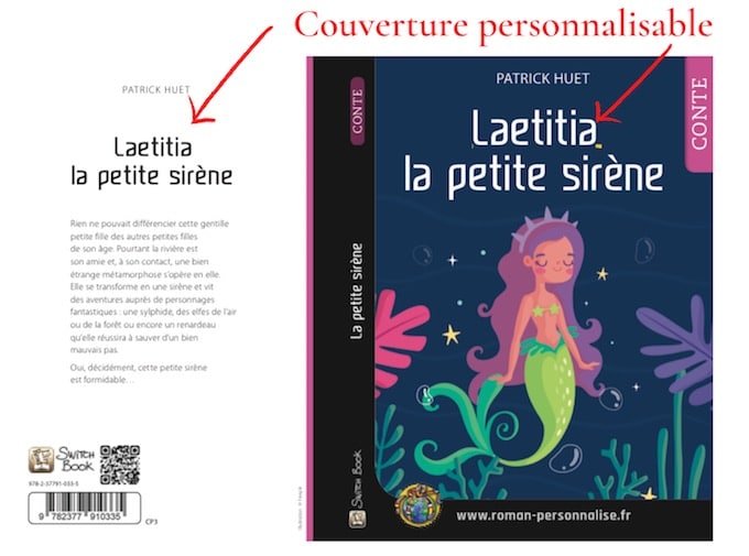 Couverture personnalisable roman personnalisé Laetitia la petite sirène