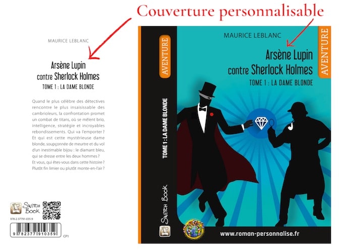 roman personnalisé aventure Arsène Lupin contre Sherlock Holmes couverture personnalisable